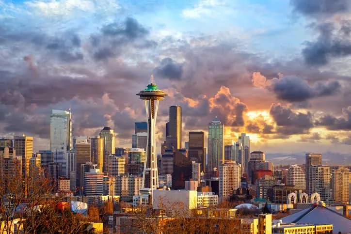 Seattle skyline with Space Needle at sunset